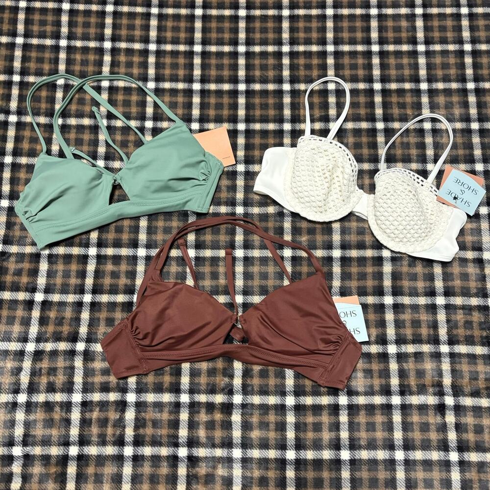 NWT Shade & Shore Bikini Tops Lot 3 Size 34B Crochet Strappy Swim Women’s New